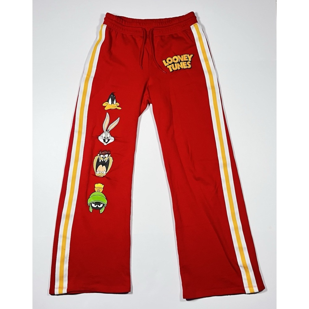 Looney Tunes Sweatpants Womens Small Red Fleece Characters Logo Wear